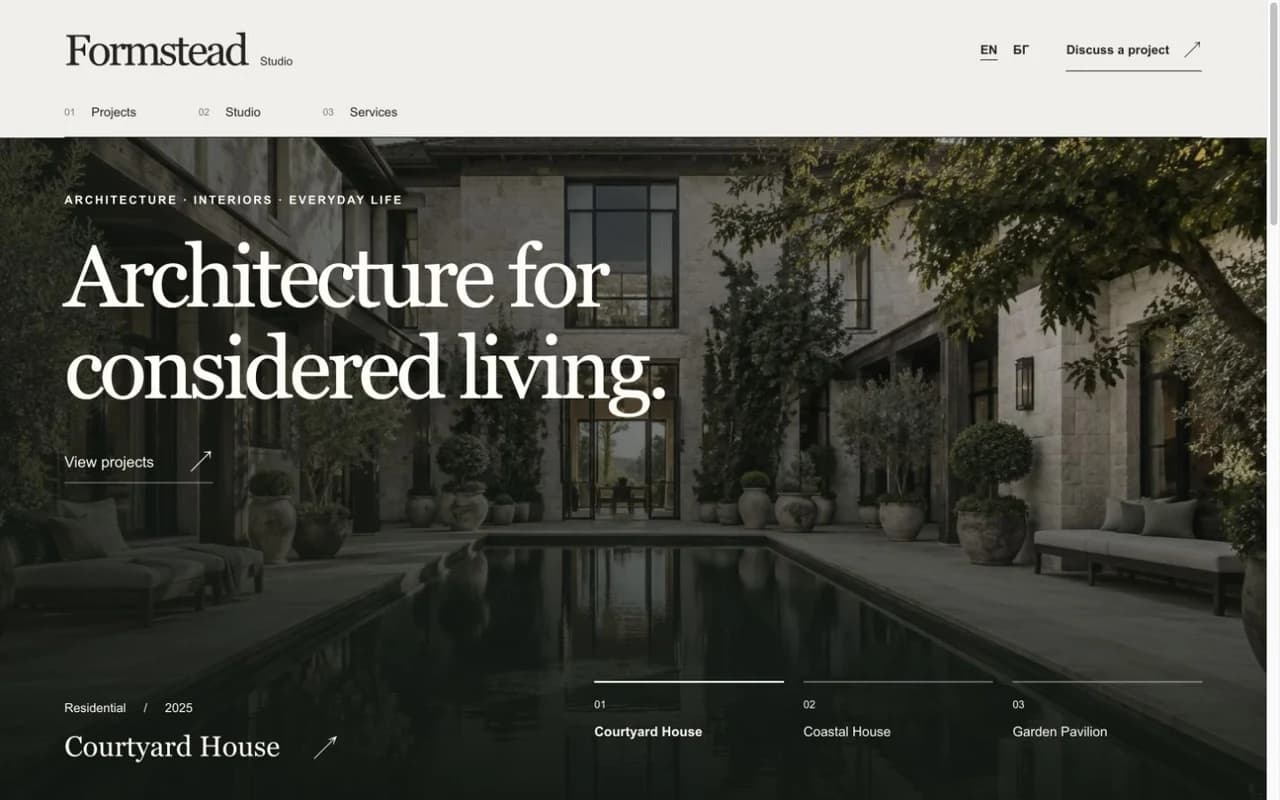 Screenshot of the Architecture studio demo homepage