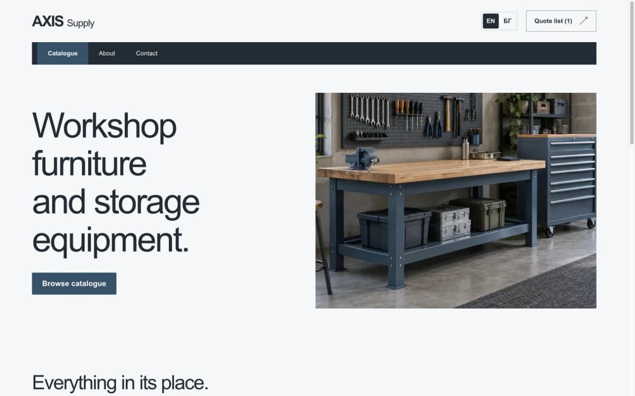 Screenshot of the Product catalogue demo homepage