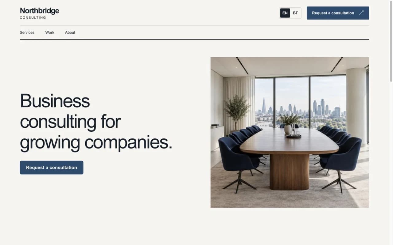 Screenshot of the Company website demo homepage