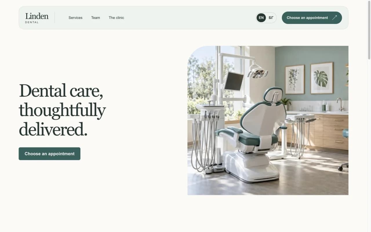 Screenshot of the Dental clinic demo homepage