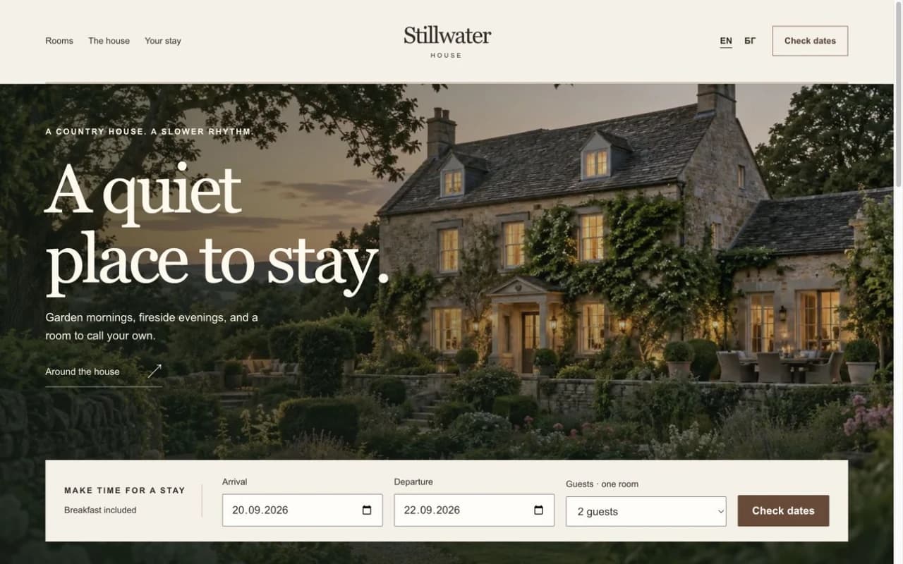 Screenshot of the Boutique hotel demo homepage