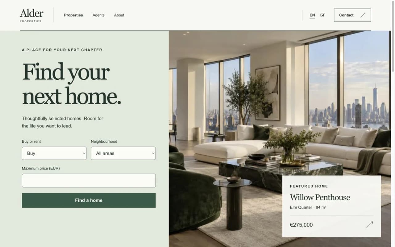 Screenshot of the Property agency demo homepage
