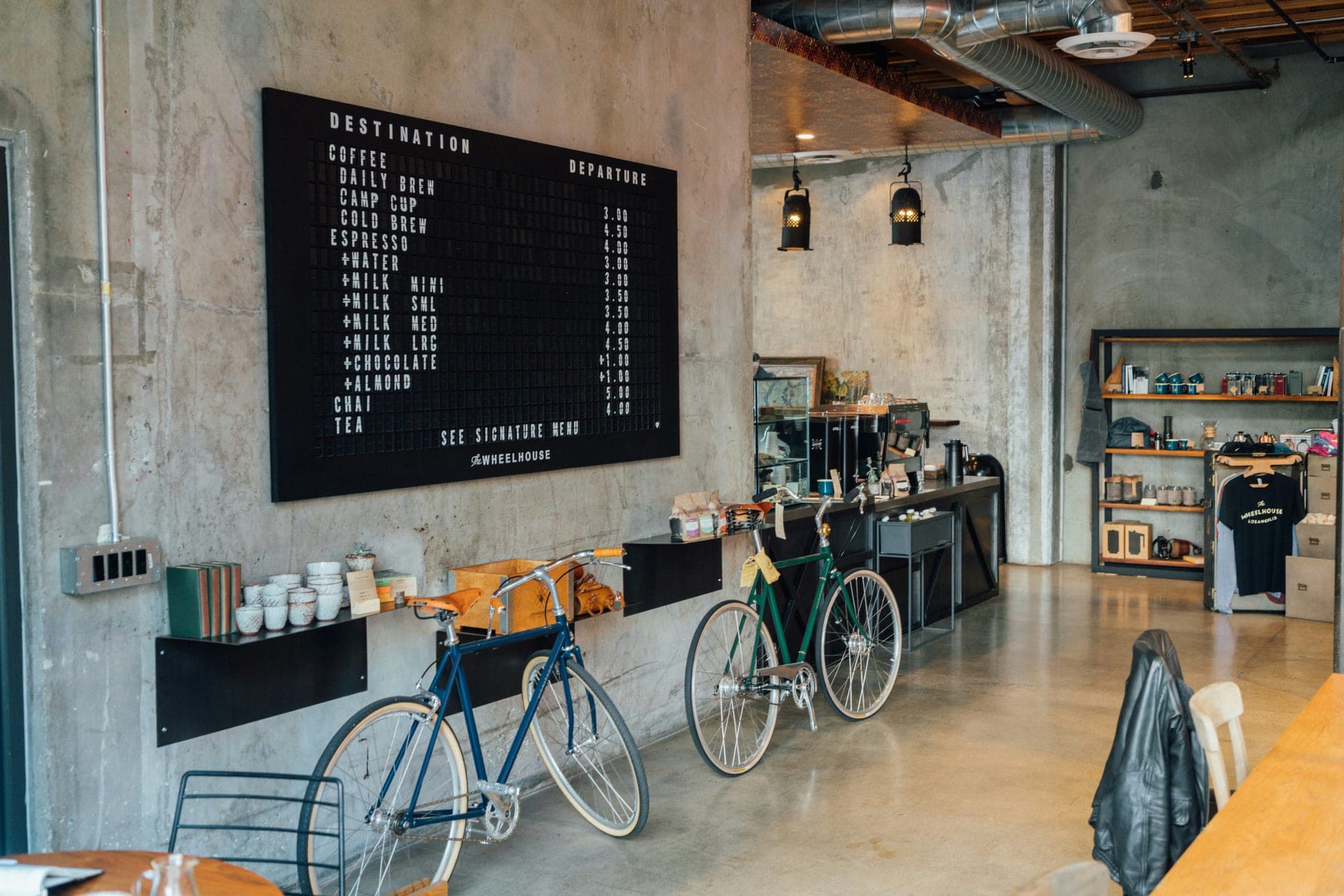 Industrial corner with menu board and bicycles