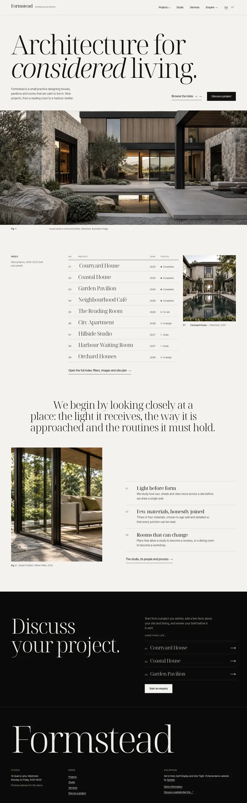 Formstead Studio full homepage, desktop