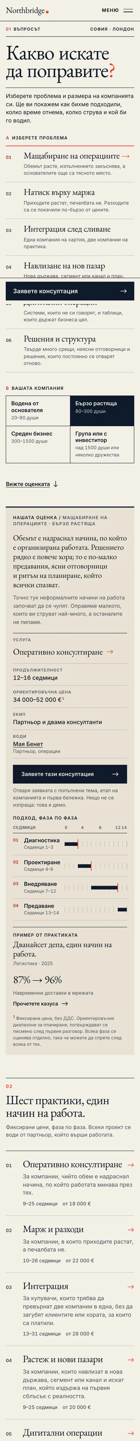 Цялата начална страница на Northbridge Consulting, телефон