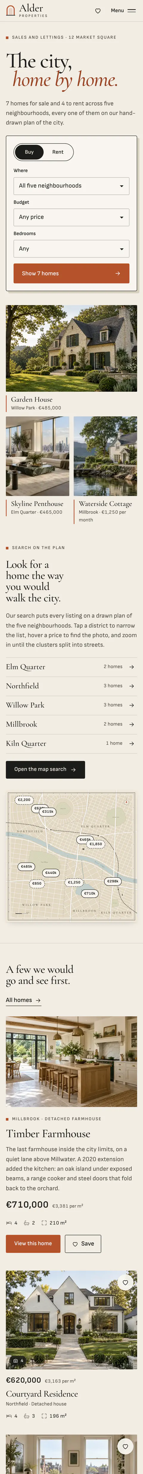Alder Properties full homepage, mobile