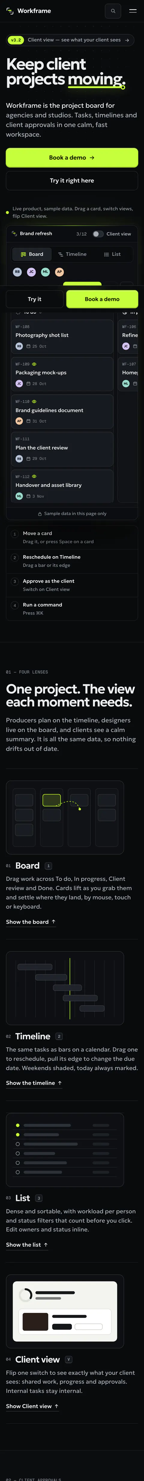Workframe full homepage, mobile